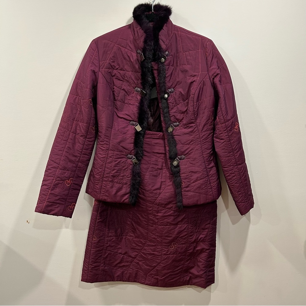 #11 Size M 100% cotton jacket and skirt set (with real fur decor )